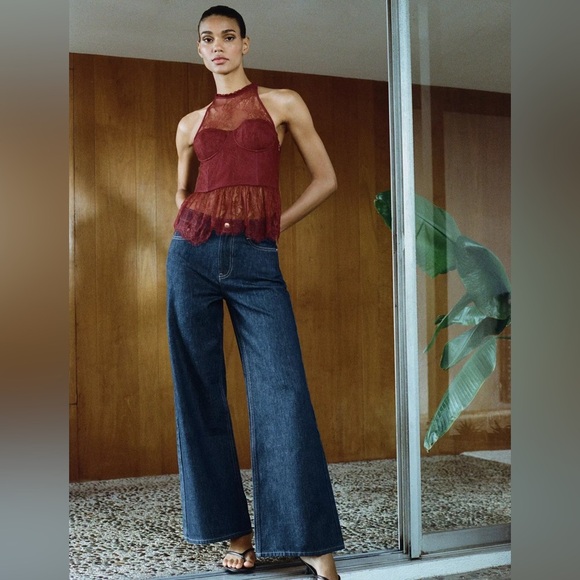 ZARA LACE HALTER TOP BURGUNDY SIZE M - Picture 4 of 11